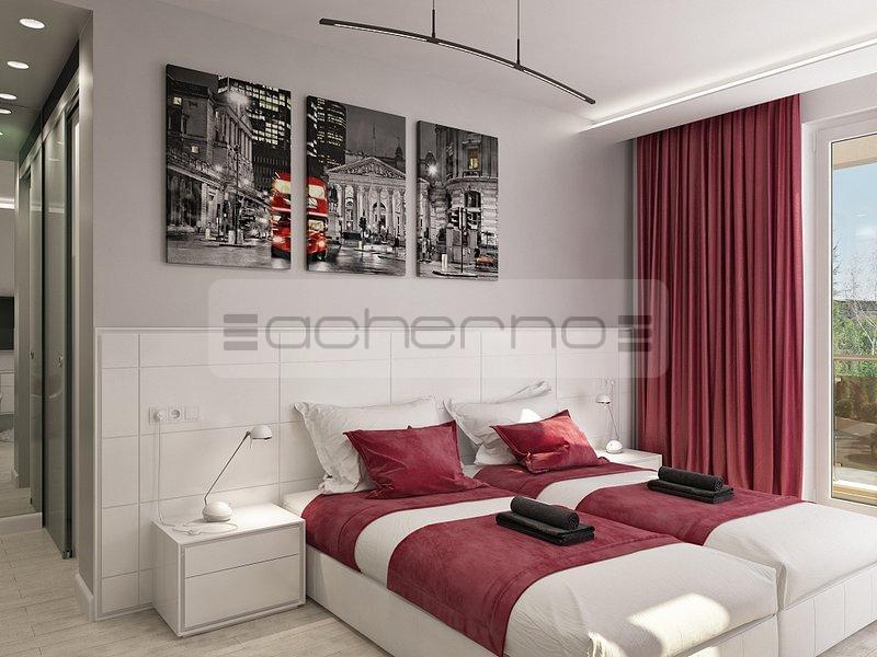 Хотелски интериор в черно-бяло и бордо